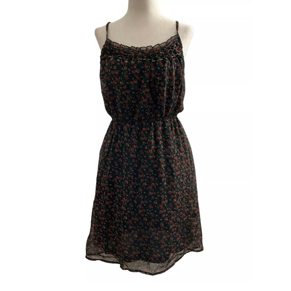 Mind Code Black & Red Floral Blouson Lined Mini Dress Women Size Medium | #11